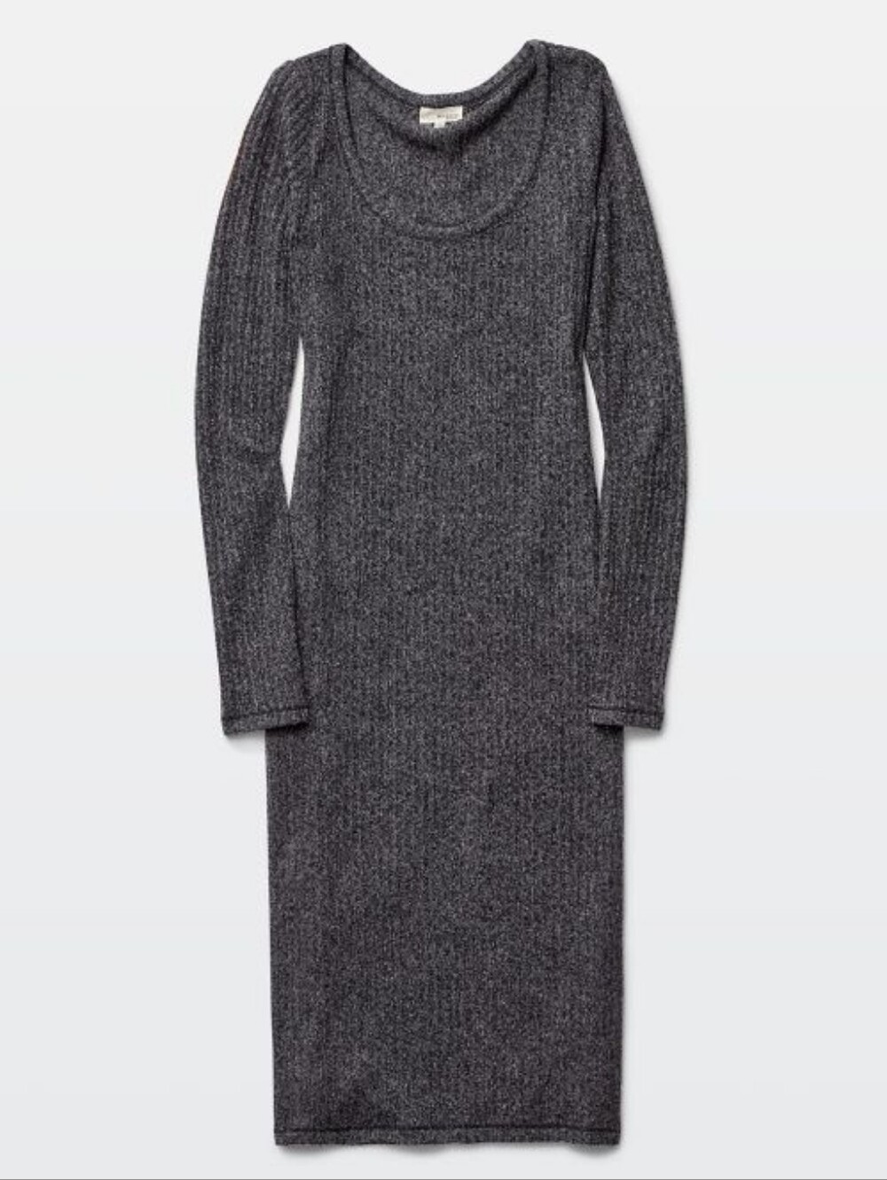 Aritzia Wilfred Gray Bodycon Ribbed Knit Midi Dress Long Sleeve Size S 90s Fall